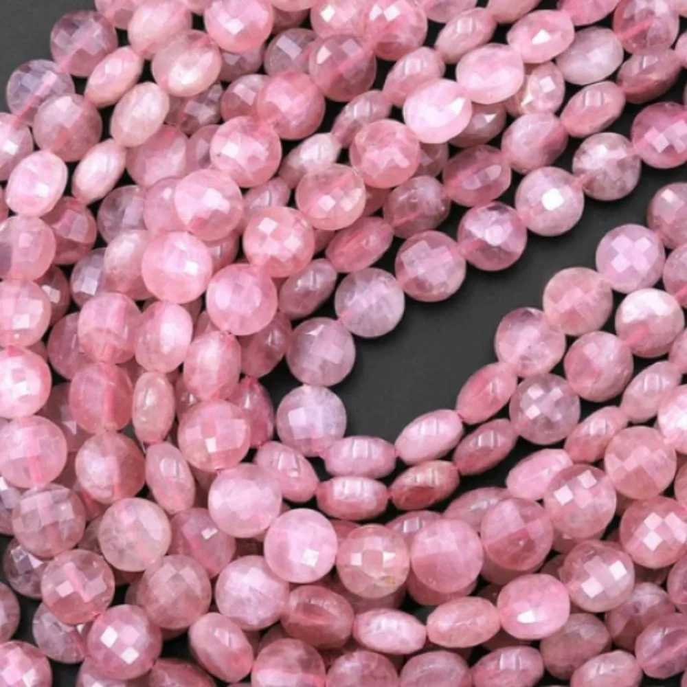 Rose Quartz Atlantisite Coin & freshwater pearl Set in .925 Sterling Silver S14 - Picture 3 of 12